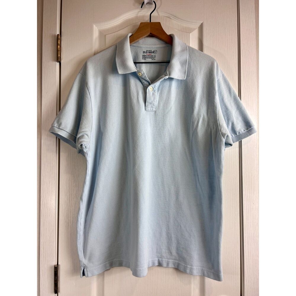 Old Navy Men's Light Blue Short Sleeve Pique Polo Shirt 100% Cotton Size XL